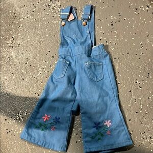 Wrangler Kids Blue Overalls with Floral Embroidery
